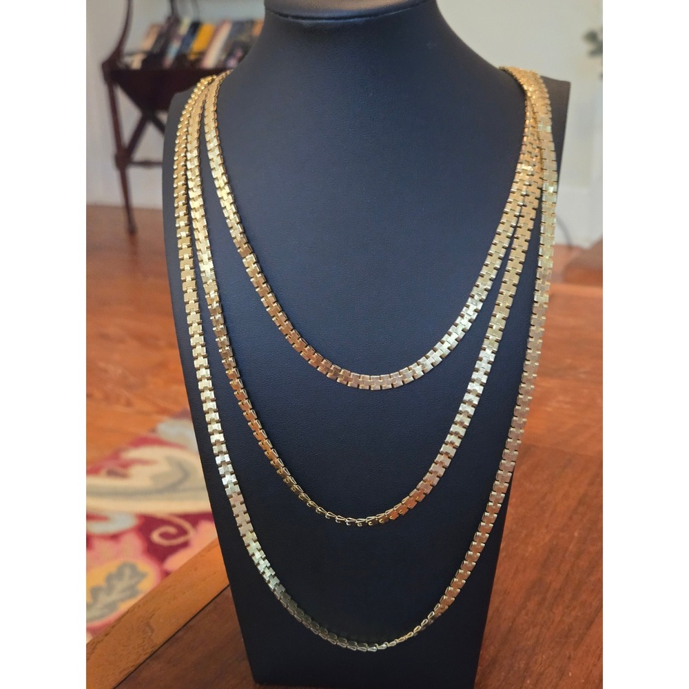 Triple-strand Goldtone Box Chain Necklace Vintage